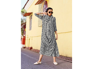 Buy Now Chanderi Batik Cowl Dress with Attached Scarf
