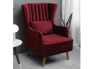 Iconic Velvet Wing Chair In Red Color